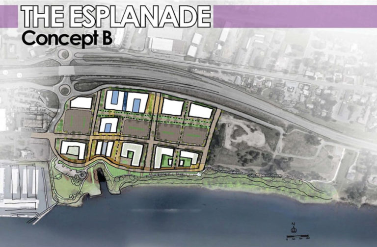 The Port of Camas-Washougal&#039;s &quot;Esplanade&quot; concept design for its waterfront development.