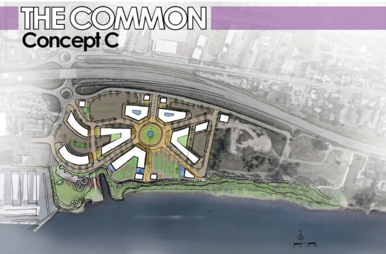 The Port of Camas-Washougal&#039;s &quot;Common&quot; concept design for its waterfront development.
