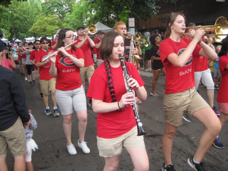 Members of the Camas High School marching band perform during the Camas Days Grand Parade on Saturday, July 27.