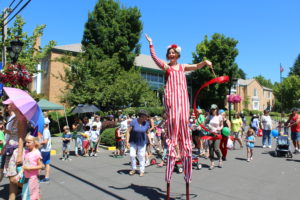 A stilt walker entertains the crowd during the 2019 Camas Days Kids Parade, on Friday, July 26, 2019. (Kelly Moyer/Post-Record files) 