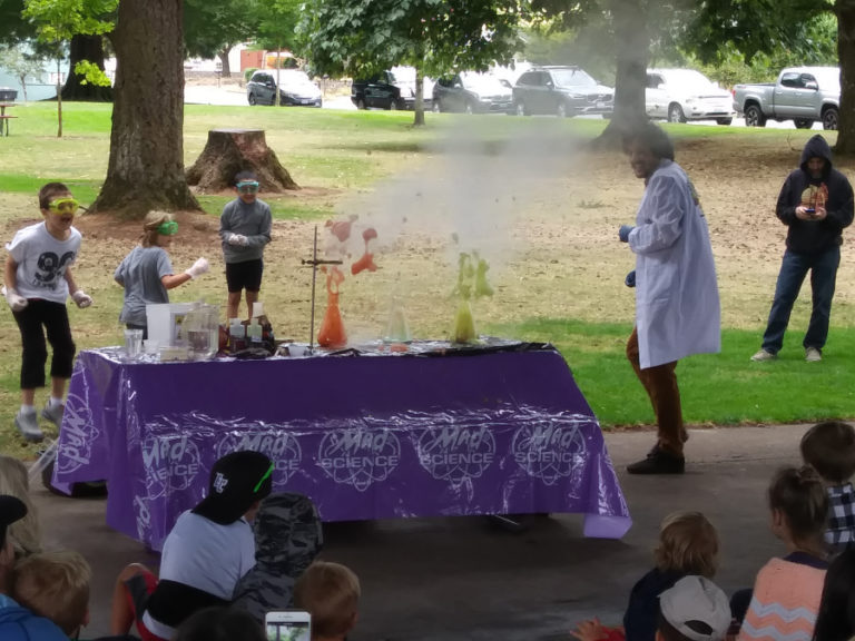 Families attend the science-themed &quot;Spin, Pop, Boom&quot; event, a part of the annual Family Fun Fridays series, at Crown Park in Camas.