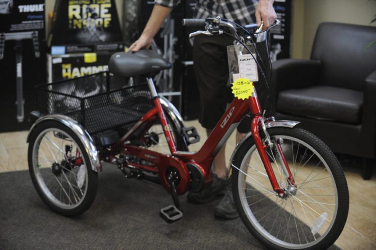 E-trikes are becoming popular with older riders, many of whom worry about their balance.  The e-trikes have full pedal assist and also feature large baskets to help riders carry groceries or shopping bags.