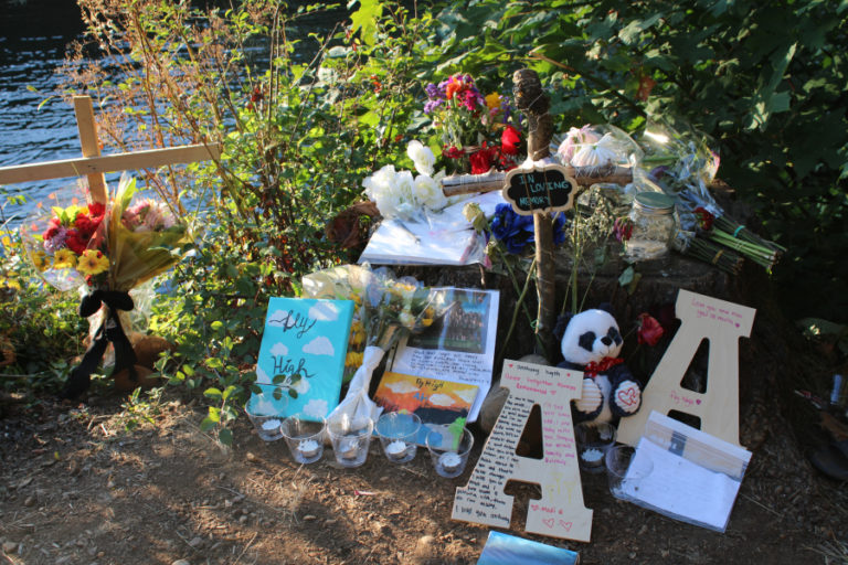 (Photo by Kelly Moyer/Post-Record) Friends and family of Anthony Huynh have created two memorials on and near the Camas pedestrian bridge spanning Lacamas Lake to remember the 14-year-old Vancouver boy, who drowned in Lacamas Lake on Aug.