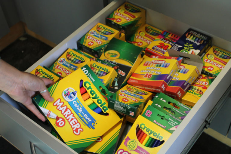 Children in need can pick up school supplies such as markers at the Family-Community Resource Center.