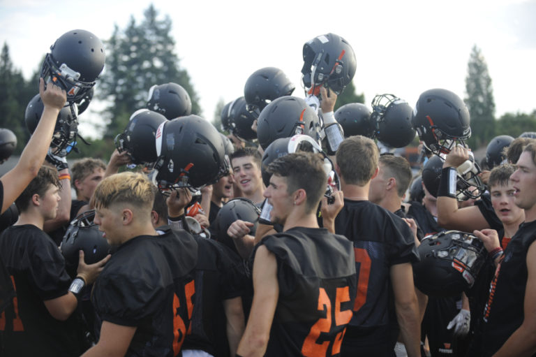 Senior Brevan Bea (front left) and junior Peter Boylan (front right) square off against each other during a practice session at Washougal High School last month.