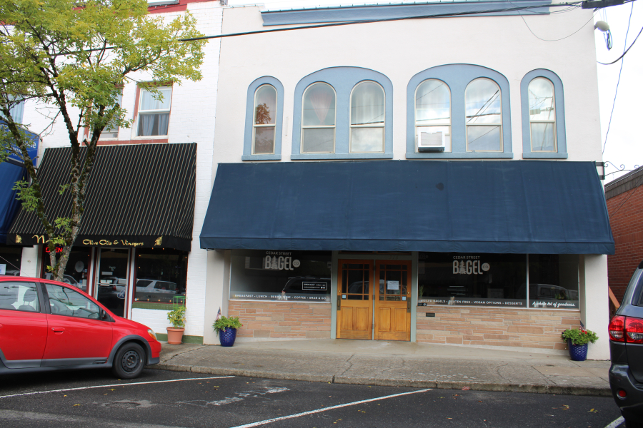 Cedar Street Bagel Company is located at 316 N.E. Cedar St., in downtown Camas, in a historic building that was the original home of the Camas Fire Department. (Photos by Kelly Moyer/Post-Record)