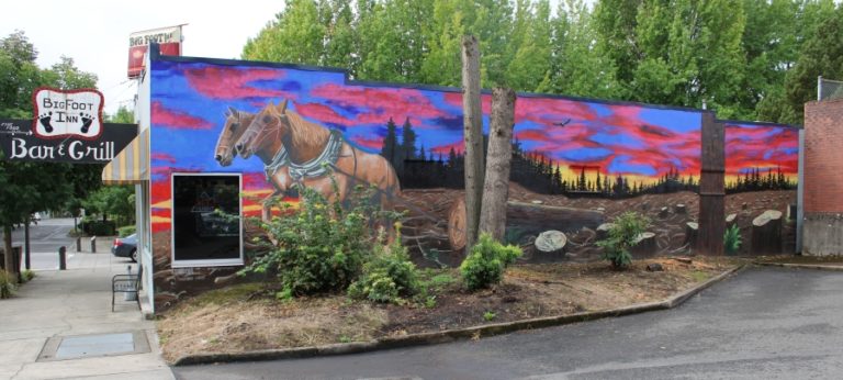 &quot;Historic Lager,&quot; a mural designed By Travis London, adorns a wall of the Big Foot Inn Bar &amp; Grill in downtown Washougal.