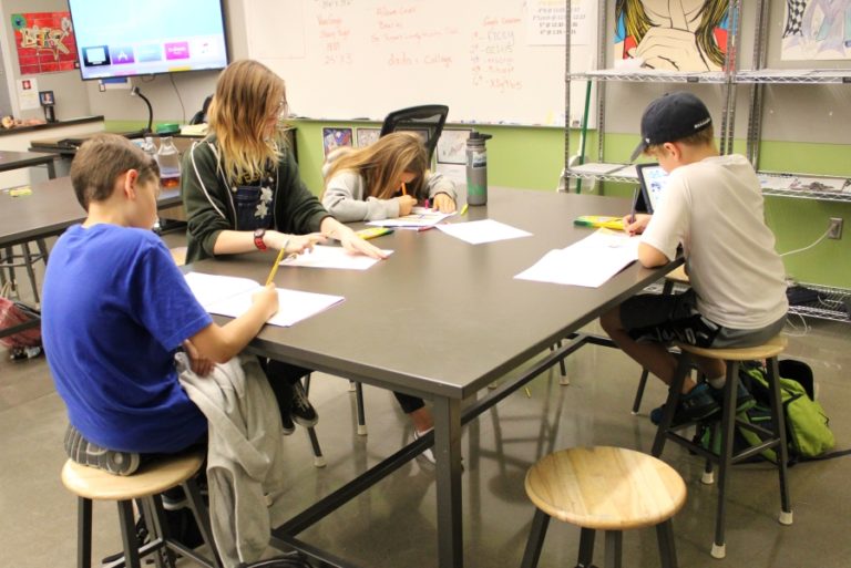 Students work on projects during a Club 8 arts group session on Thursday, Sept. 12 at JMS.
