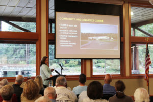 Camas Mayor Shannon Turk speaks to a crowded house at the Lacamas Lake Lodge on Sept. 19, during her first Camas State of the Community address.