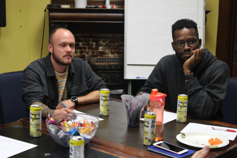 Members of the Our Bold Voices storytelling group, including Joe Marshall (second from left) and Stephen Herndon (right, front), of Camas, gather in Vancouver on Friday, Sept.