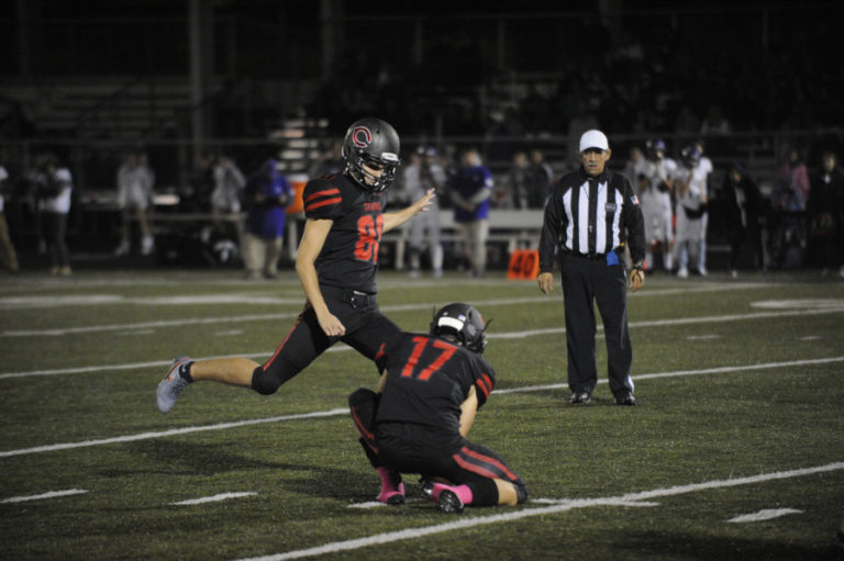 Camas High School kicker and punter Bryce Leighton kicks a 31-yard field goal during the Papermakers&#039; 65-7 win over Heritage High School on Friday, Oct. 4. Leighton will become the first CHS player ever to play in the Under Armour All-America Game, which features 100 of the top high school football players in the nation.