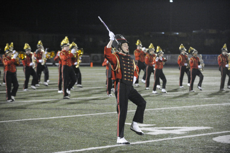 Camas High School&#039;s &quot;Big Red Machine&quot; entertains a packed house at Doc Harris Stadium on Oct. 4.