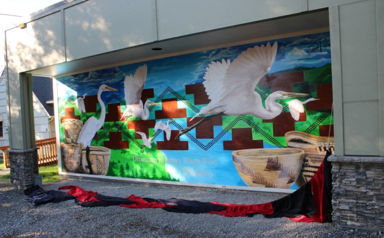 The &quot;White Wing&quot; mural at Washougal Community Library honors Washougal founder Betsey Ough and was designed by renowned Pacific Northwest artist Toma Villa.
