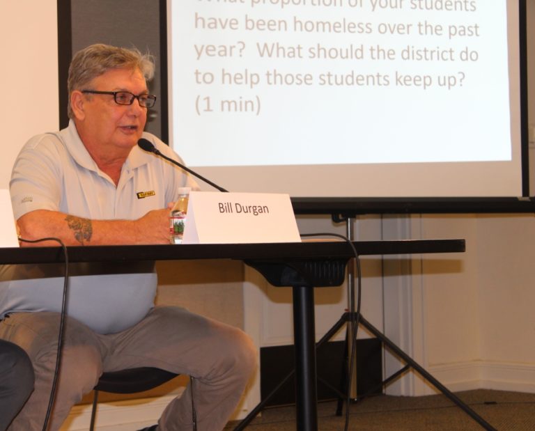 Bill Durgan speaks during the Clark County League of Women Voters candidate forum, held Wednesday, Oct. 23, at the Camas Public Library.