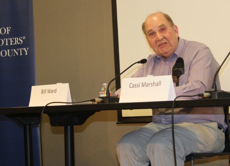 Bill Ward speaks during the Clark County League of Women Voters candidate forum, held Wednesday, Oct. 23, at the Camas Public Library.