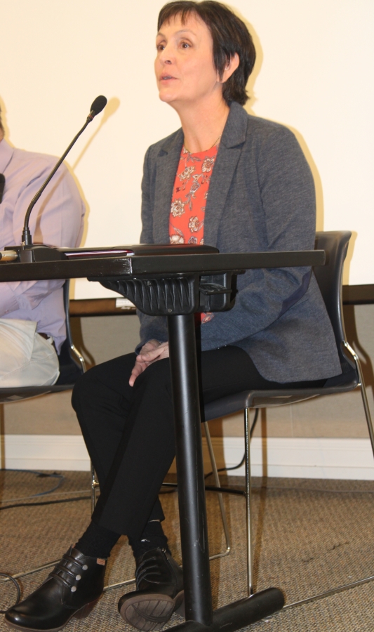 Cassi Marshall speaks during the Clark County League of Women Voters candidate forum, held Wednesday, Oct. 23, at the Camas Public Library.