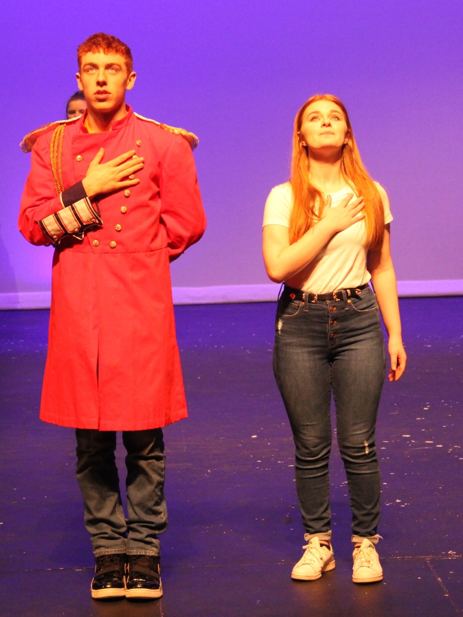 Washougal High School (WHS) theater students Casey Rappe (left) and Emma Free rehearse for their upcoming production of &quot;Peter and the Starcatcher&quot; on Monday, Oct. 28, at WHS.