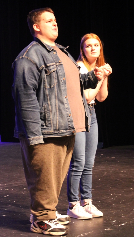 Washougal High (WHS) theater students Maxwell Malcolm (left) and Emma Free rehearse for their upcoming production of &quot;Peter and the Starcatcher&quot; on Monday, Oct.