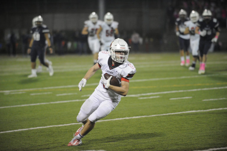 A Camas player grinds out a few yards in the second half against Skyview High on Oct. 24.