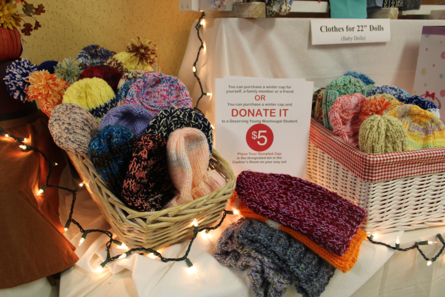 Handmade hats sold for $5 at the Washougal United Methodist Church Holiday Bazaar on Saturday, Nov. 9. Buyers could either take the hats home or donate them to the Hathaway Elementary School clothing closet, to be distributed to Washougal students in need.