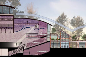 The proposed performing arts and cultural center on the Washougal waterfront would include a 1,200-seat auditorium, orchestra pit, fly tower, view tower, wardrobe, lobby, gallery, studios, classrooms and a rooftop garden.