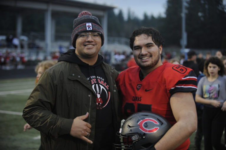 Camas High School alum T.J. Tumanuvao, a member of the Papermakers&#039; 2016 state championship football team, traveled from Utah to watch his brother Tai play in a 4A state tournament first-round game Nov. 16.