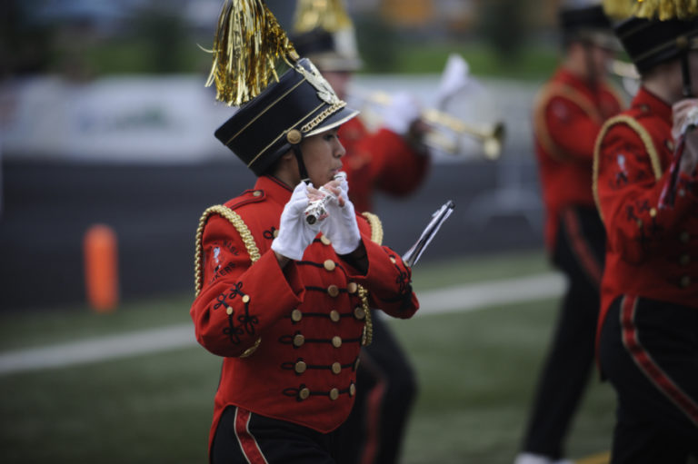 The Camas High School &quot;Big Red Machine&quot; marching band entertains the big crowd at Doc Harris Stadium on Nov. 16.