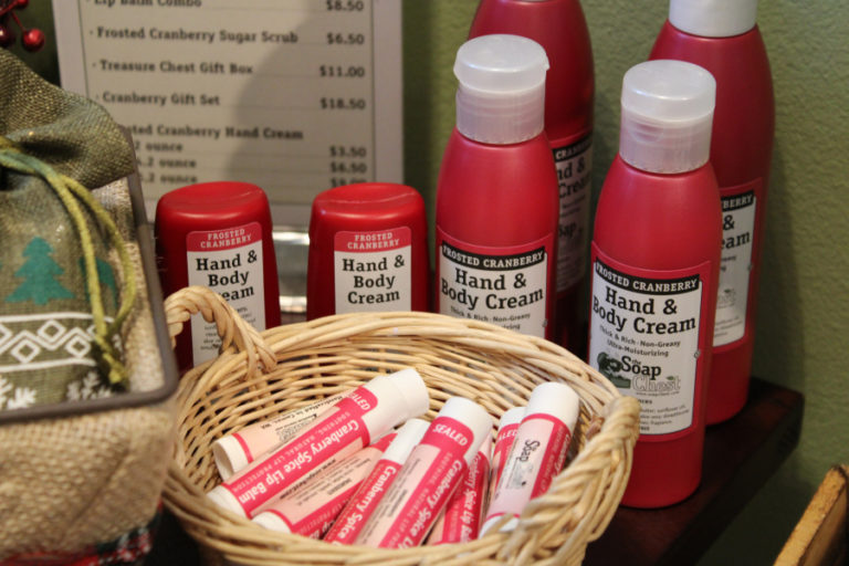 Kelly Moyer/Post-Record 
 The Soap Chest in downtown Camas will offer discounts on its holiday-themed cranberry products, including the hand and body cream and lip balms shown here, during the Shop Small Saturday event taking place this weekend.