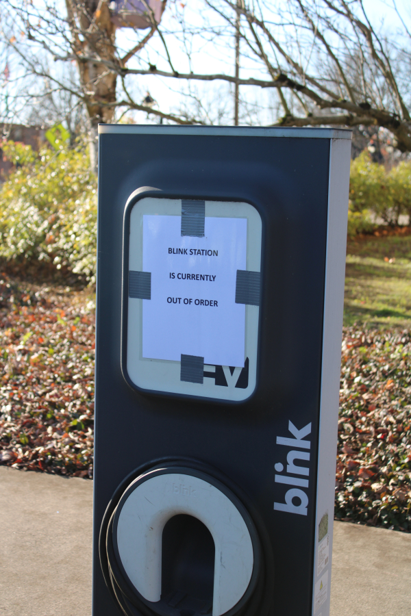 Camas city staff have posted an &quot;out of order&quot; sign on the city&#039;s one public electric vehicle charger, located beside the Camas library. Staff say they are reviewing options for replacing the charger. recommendation to the city council.