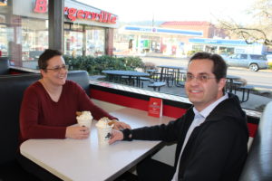 Karen and Peter Wood, of Camas, enjoy the seasonal Gingerbread Shake at the Camas Burgerville on Thursday, Dec. 5. 
(Photos by Kelly Moyer/Post-Record)