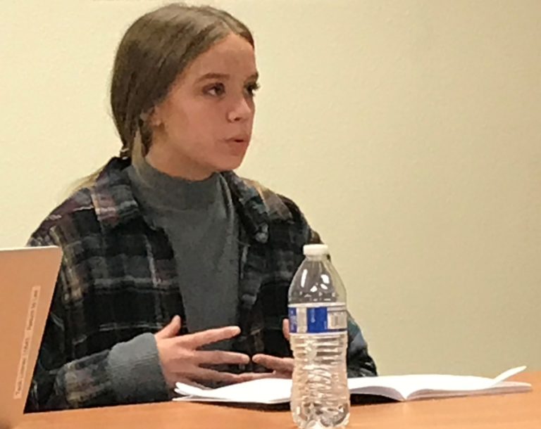 Washougal High School student Maliyah Veale delivers a report to the Washougal School District board of directors during a November meeting.