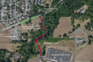 The city of Washougal will construct a trail, bridge and sidewalk to connect Jemtegaard Middle School to the Sunset Ridge neighborhood later this year. (Graphic contributed by city of Washougal)