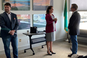 Republican representatives for Washington's 18th District, Rep. Brandon Vick (left), Sen. Ann Rivers (center) and Rep. Larry Hoff (right) prepare for a legislative town hall the Port of Camas-Washougal on Jan. 4, 2020. (Photo by Kelly Moyer/Post-Record files) 