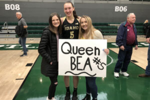 A large group of Beyonce Bea fans from Washougal took to center court to greet their favorite player at Viking Pavilion in Portland on Jan. 2, 2020. (Contributed photo courtesy Jada Bea)