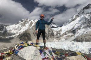 Camas resident Scott Loughney celebrates getting to the halfway point of his 400-mile mountain run at the base camp of Mount Everest. (Contributed photos courtesy of Scott Loughney)