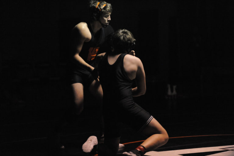 Washougal wrestler Korben Modoc prepares to take down his R.A. Long opponent on Jan. 8, 2020.