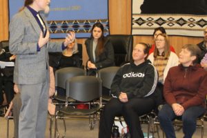 Jeffree White (left) speaks during a Washougal City Council meeting on Jan. 13. The owner of the Washougal School of Music was one of nine appointed to the city's new arts commission. (Doug Flanagan/Post-Record)