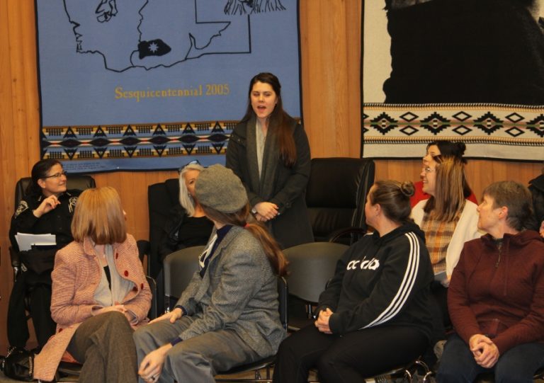 Kaylyn Schmid speaks during a Washougal City Council meeting on Jan. 13. Schmid, a home-schooled student, was one of nine people appointed to the city&#039;s new arts commission.