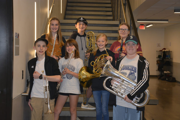 Jemgegaard Middle School students  Barrett Justis (back row, middle), Danica Stinchfield (front row, second from right) and Jacob Kettleson (right) have been selected to participate in the North County All-County Band.