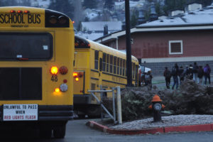 Students walk into Washougal High School before the start of classes on Feb. 4. A committee recommended against changing Washougal School District's start times at a Jan. 28 meeting. (Wayne Havrelly/Post-Record)