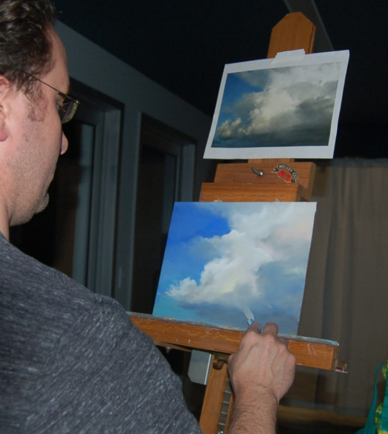 Contributed photo courtesy of Downtown Camas Association 
 An artist works on his painting at the 2019 Little Art Camas event. This year&#039;s two-day community exhibition of original small-scale artworks created by local artists, will be held from 5 to 9 p.m. Friday, Feb. 21, and from noon to 5 p.m. Saturday, Feb. 22, at Fuel Medical, 314 N.E Birch St., Camas.