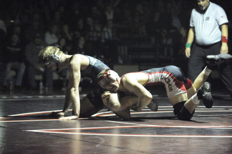 Camas senior Gideon Malychewski (right) grappled to a second-place finish in the 160-pound weight class at Mat Classic XXXII.