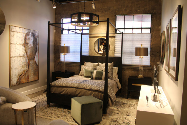 A bedroom set inside the Juxtaposition furniture and home decor shop in Camas gives customers home decorating ideas.