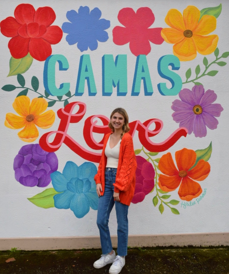 (Contributed photos courtesy of Hailee Parman) Camas High School senior Hailee Parman, pictured here with her "Camas Love" mural, will be the featured artist at Papermaker Pride on First Friday, March 6.