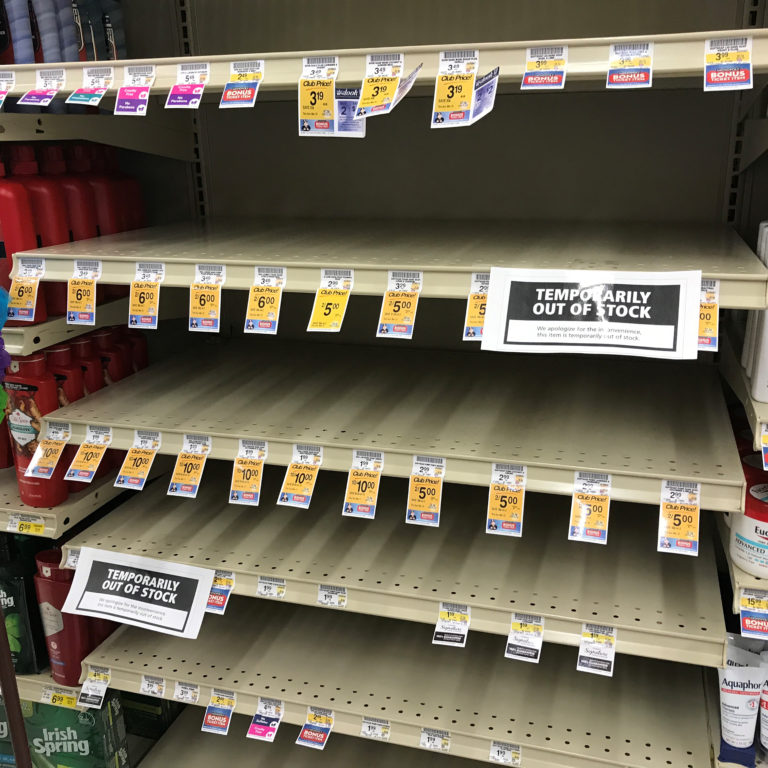 The Camas Safeway was completely out of hand soap on the evening of Friday, March 13.