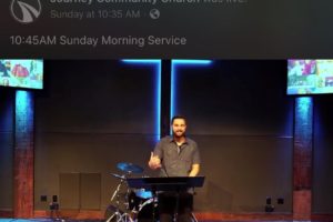(Screenshot by Kelly Moyer/Post-Record) Journey Community Church Pastor Adrian Bucur delivers an online sermon on Sunday, March 22. 