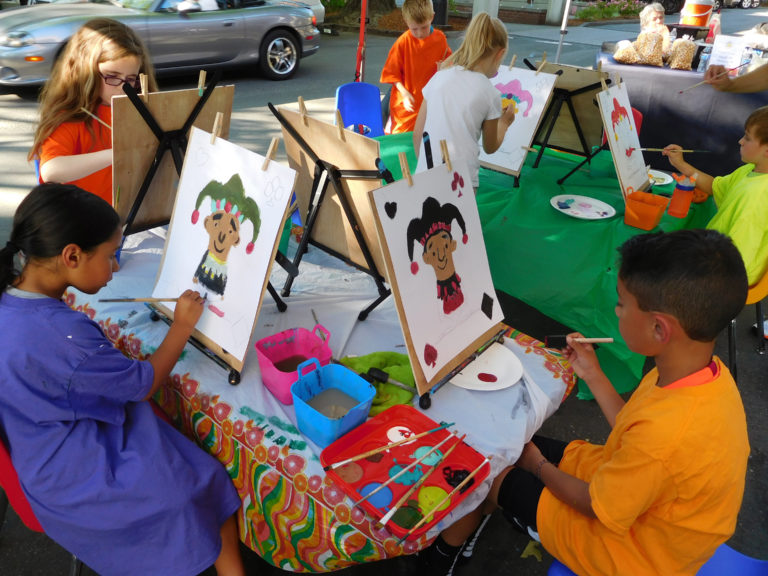 (Post-Record file photo) Children participate in a paint party put on by The Paint Roller Mobile Paint Party during a First Friday event in downtown Camas in 2016.
