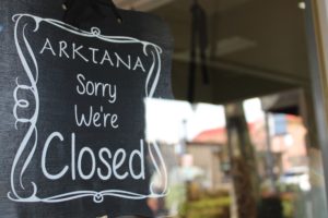 (Kelly Moyer/Post-Record) A closed sign hangs on the outside of Arktana in downtown Camas. The city of Camas is launching its 