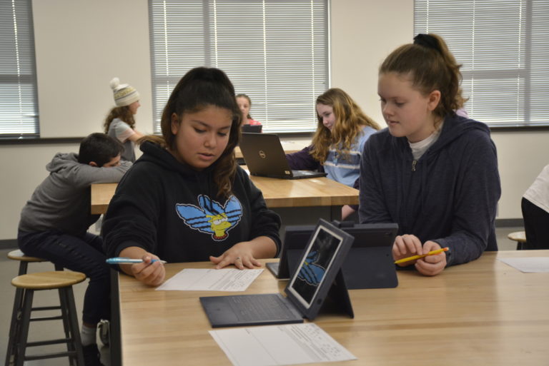 Students work on designs of cookie cutters using a three-dimensional printer at Jemtegaard Middle School, 
which was recently named as a "State Recognized School" by several Washington state education leaders. (Contributed photo courtesy of Rene Carroll)