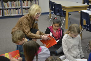 Washougal School District Superintendent Mary Templeton visits with students at Gause Elementary School in Washougal. (Contributed photo courtesy of Rene Carroll)
